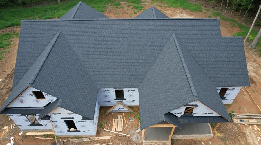 aerial view of an asphalt shingle roof installed in a house ashland va